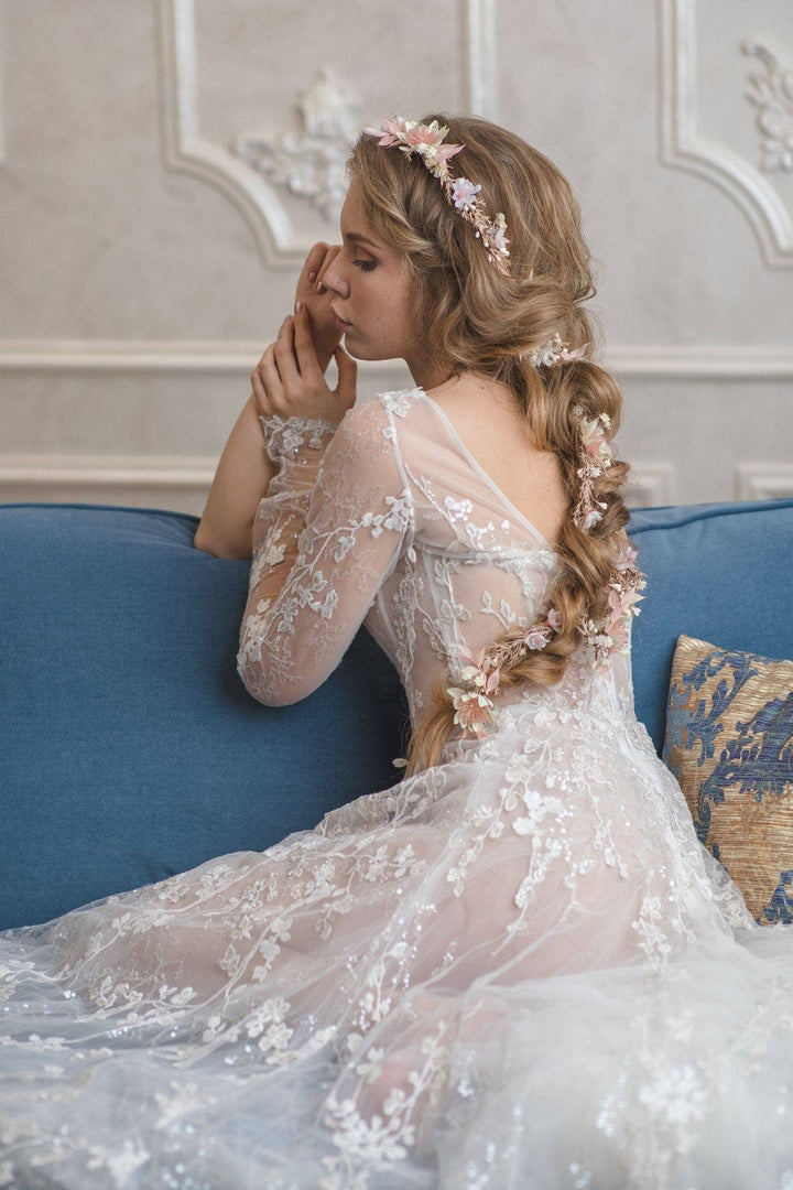 Blush Wedding Hair Garland: Pink & Ivory Flower Headpiece – handmade floral hair accessory by magaela