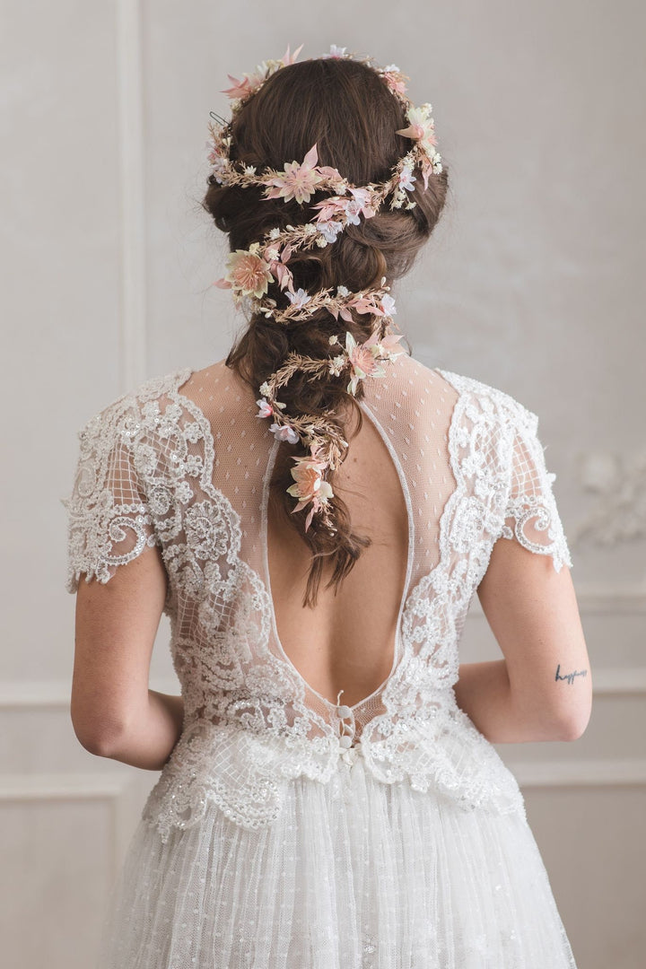 Blush Wedding Hair Garland: Pink & Ivory Flower Headpiece – handmade floral hair accessory by magaela