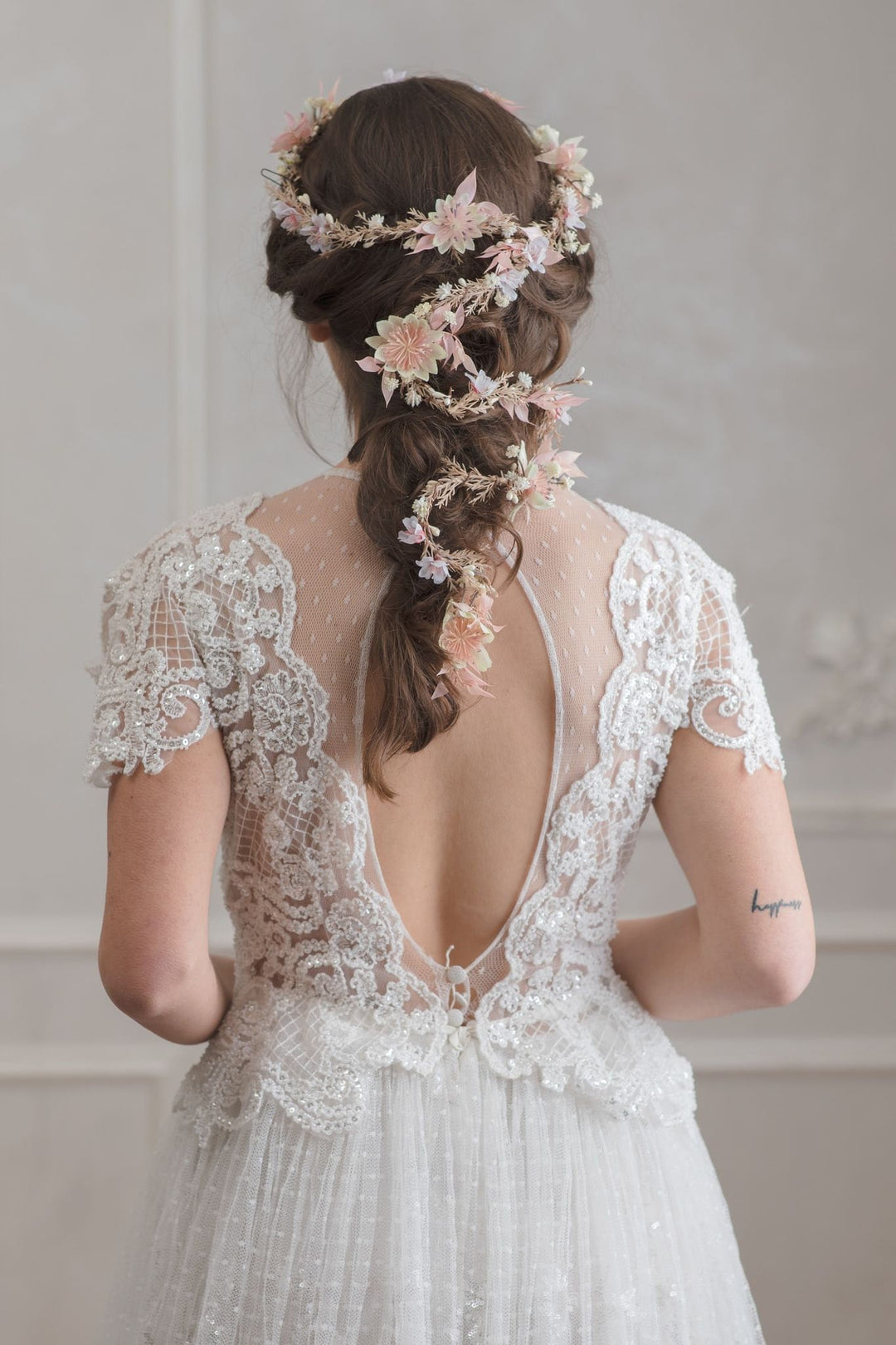 Blush Wedding Hair Garland: Pink & Ivory Flower Headpiece – handmade floral hair accessory by magaela