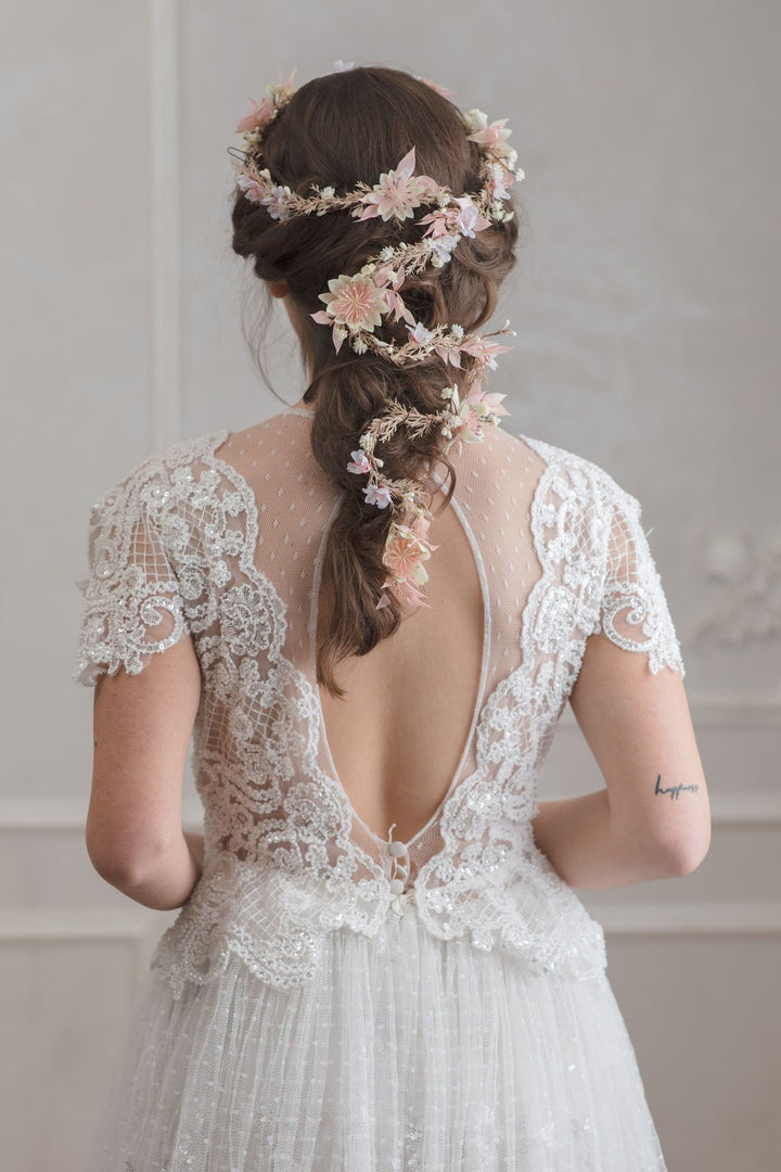 Blush Wedding Hair Garland: Pink & Ivory Flower Headpiece – handmade floral hair accessory by magaela