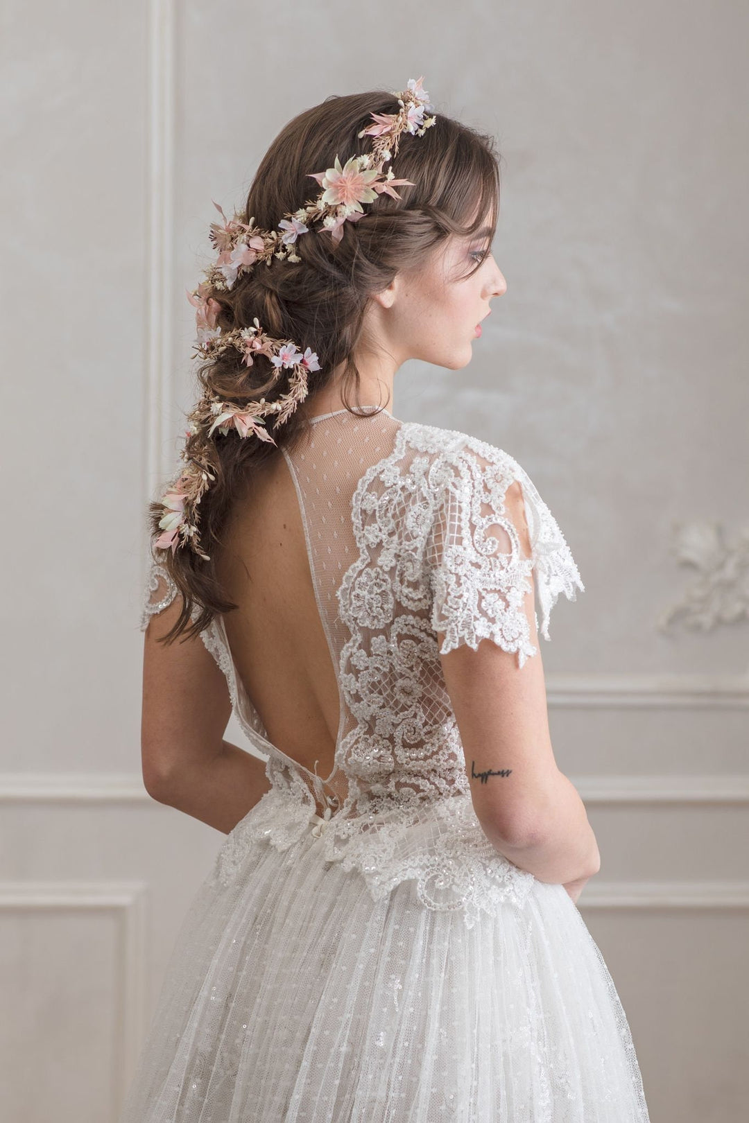 Blush Wedding Hair Garland: Pink & Ivory Flower Headpiece – handmade floral hair accessory by magaela