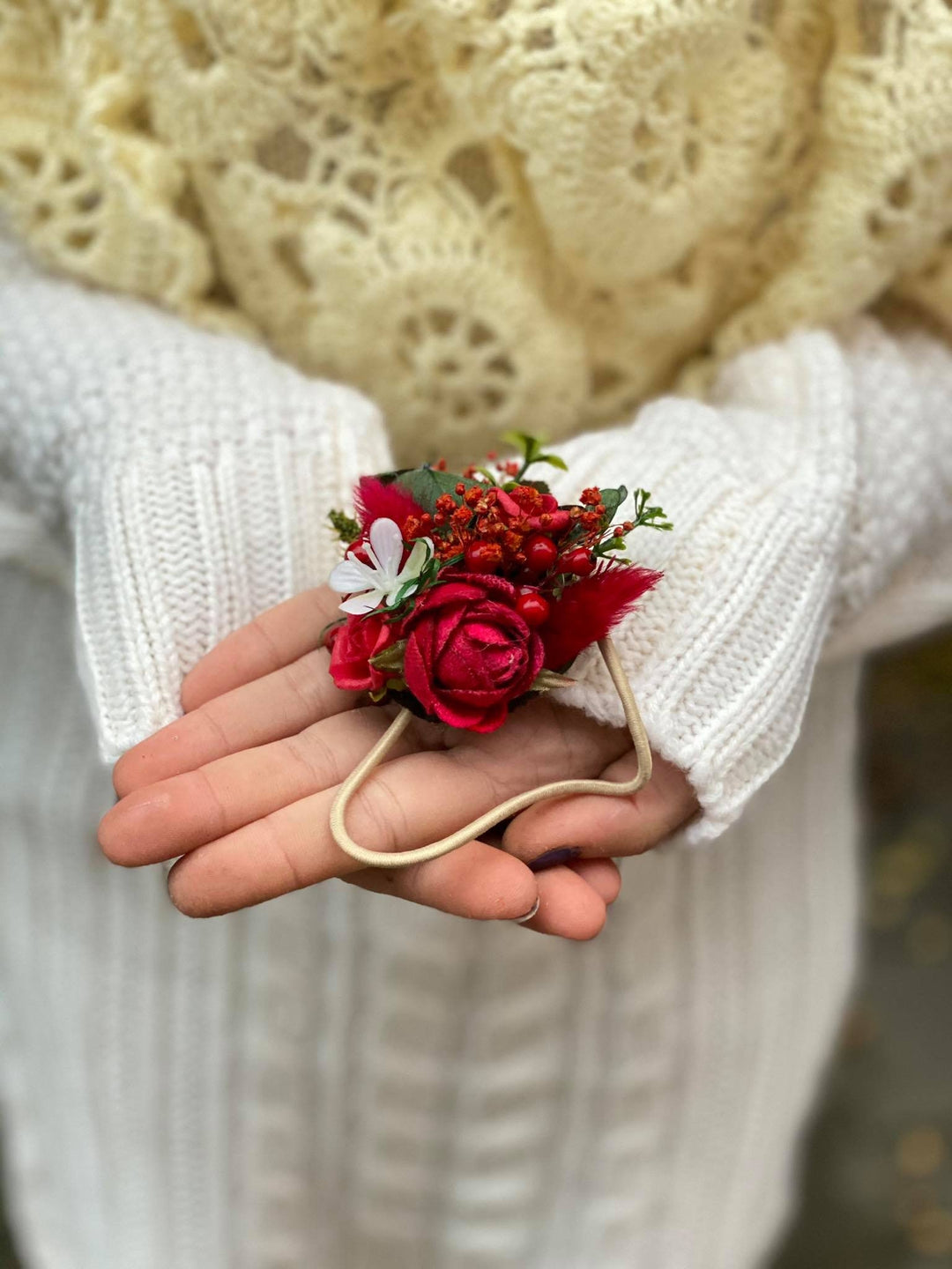 Floral Hair Tie: Wedding Accessories, Romantic Flower Girl Hair Bobble – handmade floral hair accessory by magaela