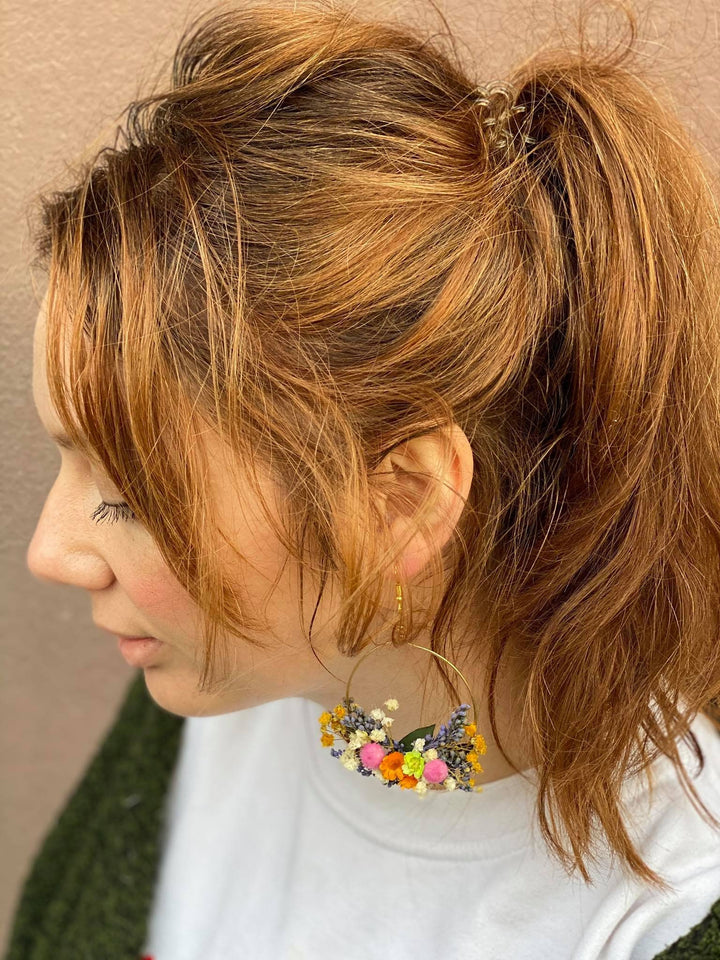 Dried Flower Circle Dangle Earrings: Golden Meadow Bridal Jewelry – handmade floral hair accessory by magaela