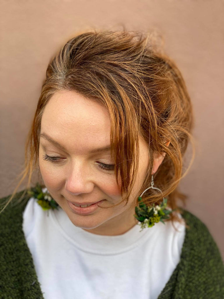 Greenery Circle Dangle Earrings: Preserved Baby's Breath, Surgical Steel – handmade floral hair accessory by magaela