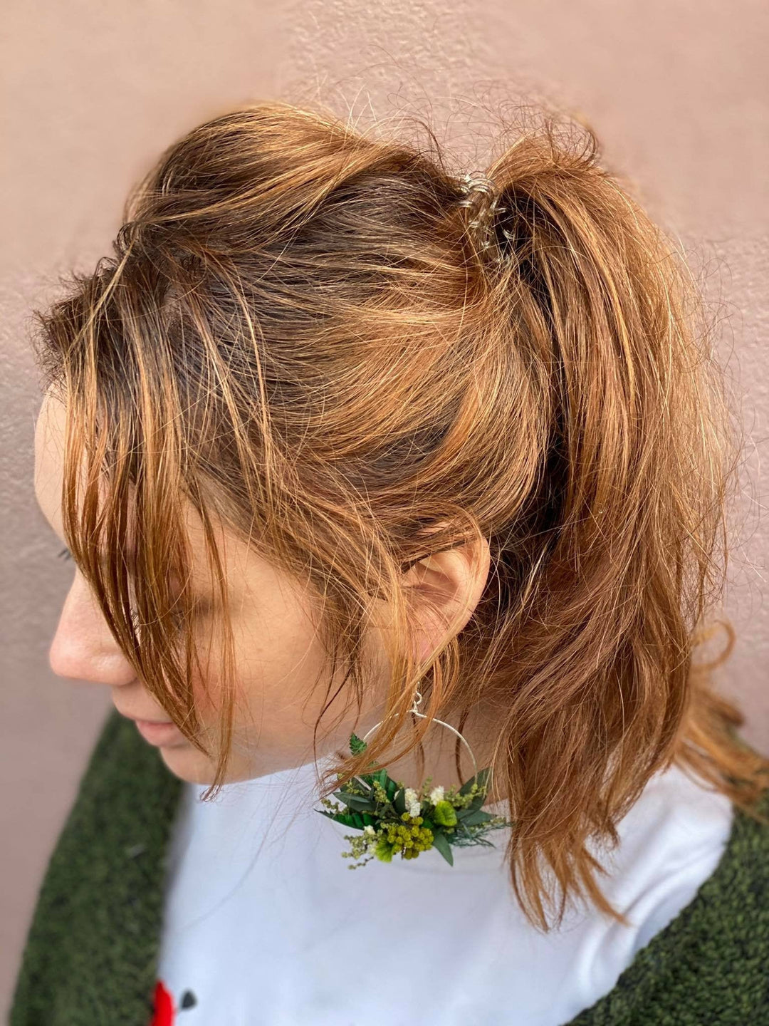 Greenery Circle Dangle Earrings: Preserved Baby's Breath, Surgical Steel – handmade floral hair accessory by magaela