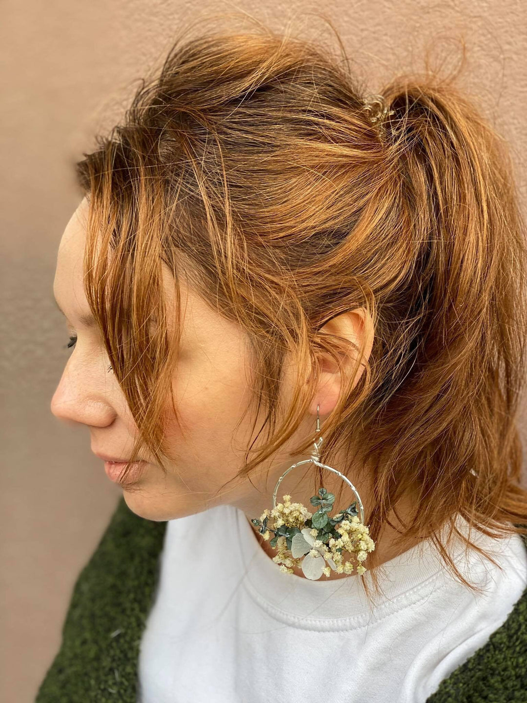 Baby's Breath Circle Dangle Earrings: Surgical Steel Flower Earrings – handmade floral hair accessory by magaela