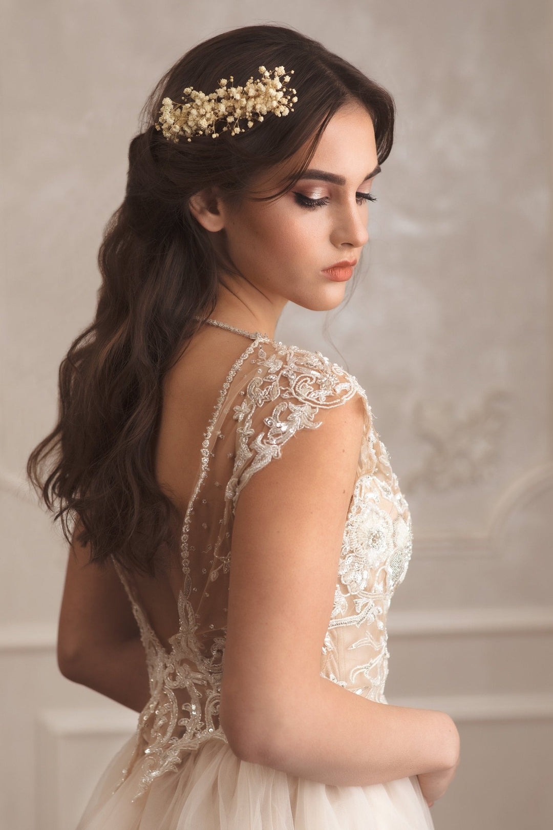 Ivory Baby's Breath Wedding Hair Comb: Preserved Flower Bridal Accessory – handmade floral hair accessory by magaela