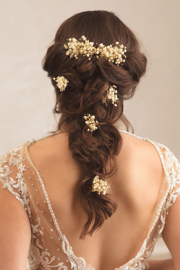 Ivory Baby's Breath Hairpins: Preserved Flower Bridal Accessories – handmade floral hair accessory by magaela