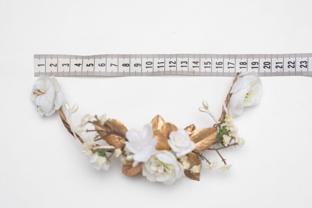 White Flower Bridal Hair Comb: Gold Wedding Hair Vine – handmade floral hair accessory by magaela