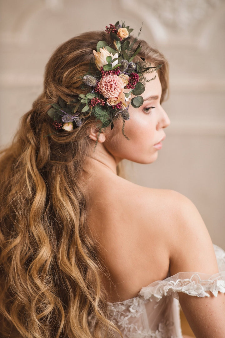 Thistle Bridal Hair Vine: Romantic Wedding Headpiece – handmade floral hair accessory by magaela