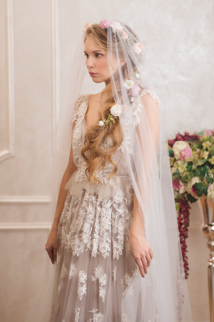 Peony Wedding Hair Garland: Ivory, Pink & Peach Flower Headpiece – handmade floral hair accessory by magaela