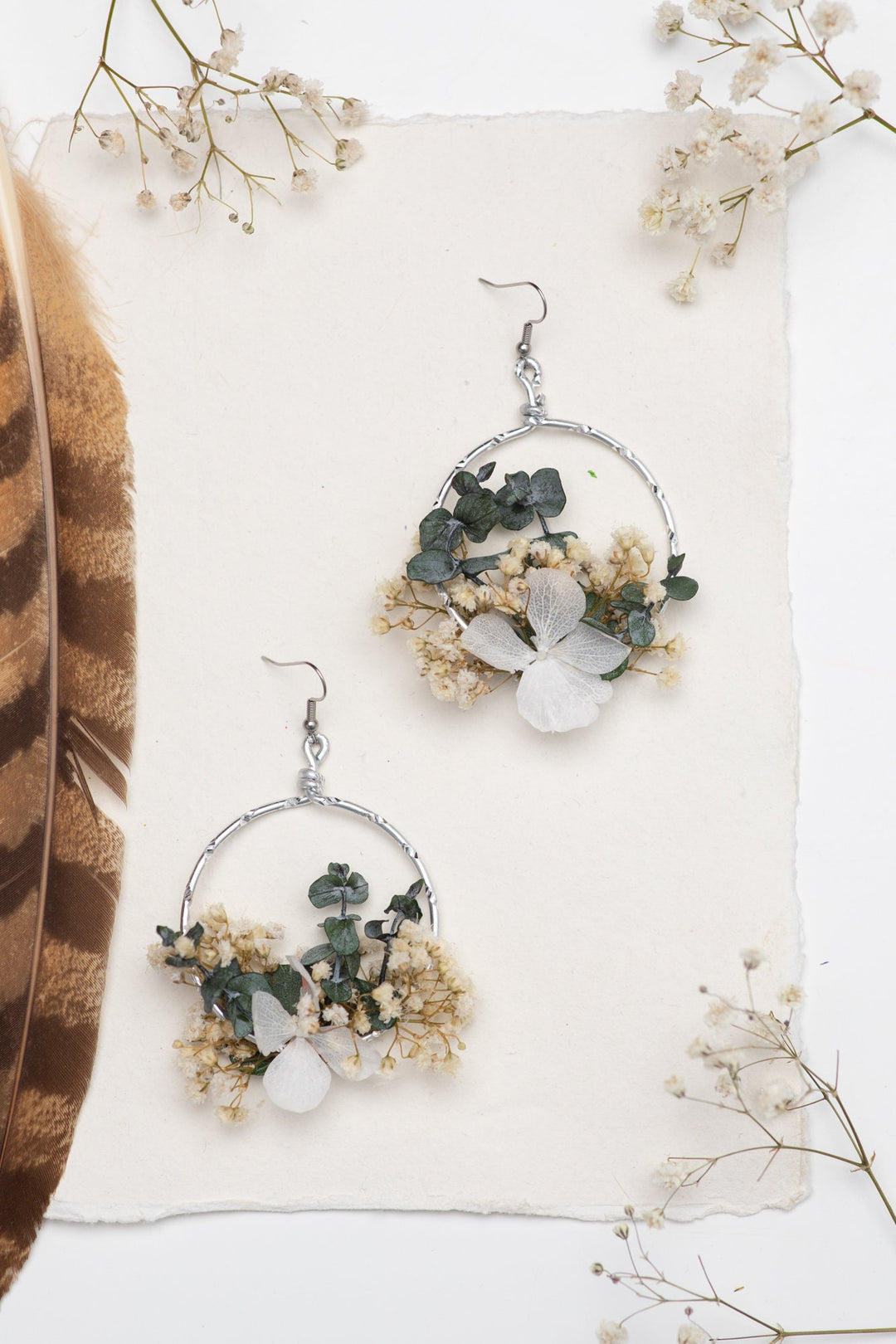 Baby's Breath Circle Dangle Earrings: Surgical Steel Flower Earrings – handmade floral hair accessory by magaela