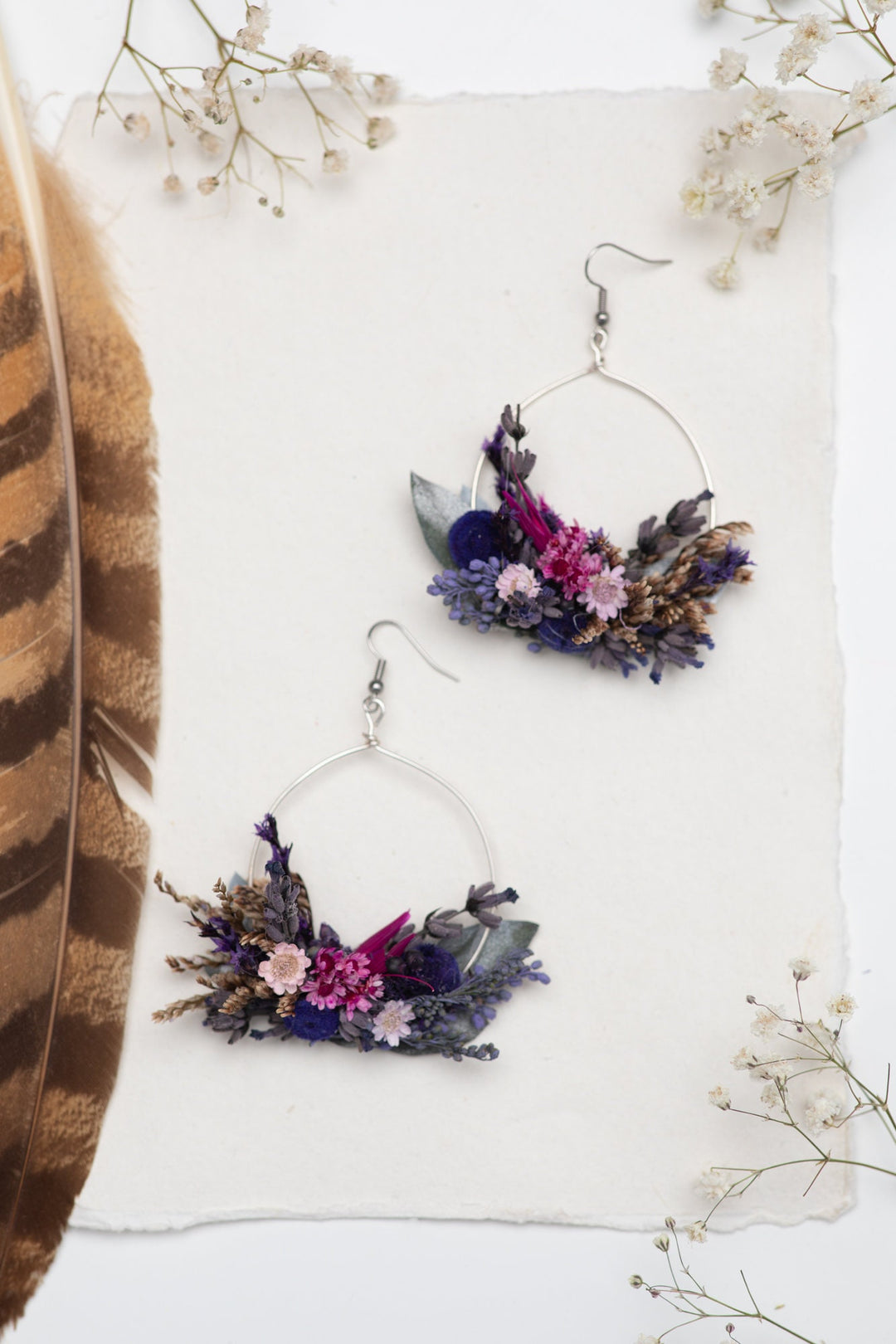 Purple Flower Dangle Earrings: Dried Lavender, Surgical Steel – handmade floral hair accessory by magaela
