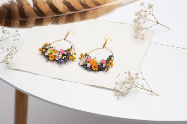 Dried Flower Circle Dangle Earrings: Golden Meadow Bridal Jewelry – handmade floral hair accessory by magaela