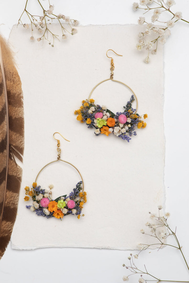 Dried Flower Circle Dangle Earrings: Golden Meadow Bridal Jewelry – handmade floral hair accessory by magaela