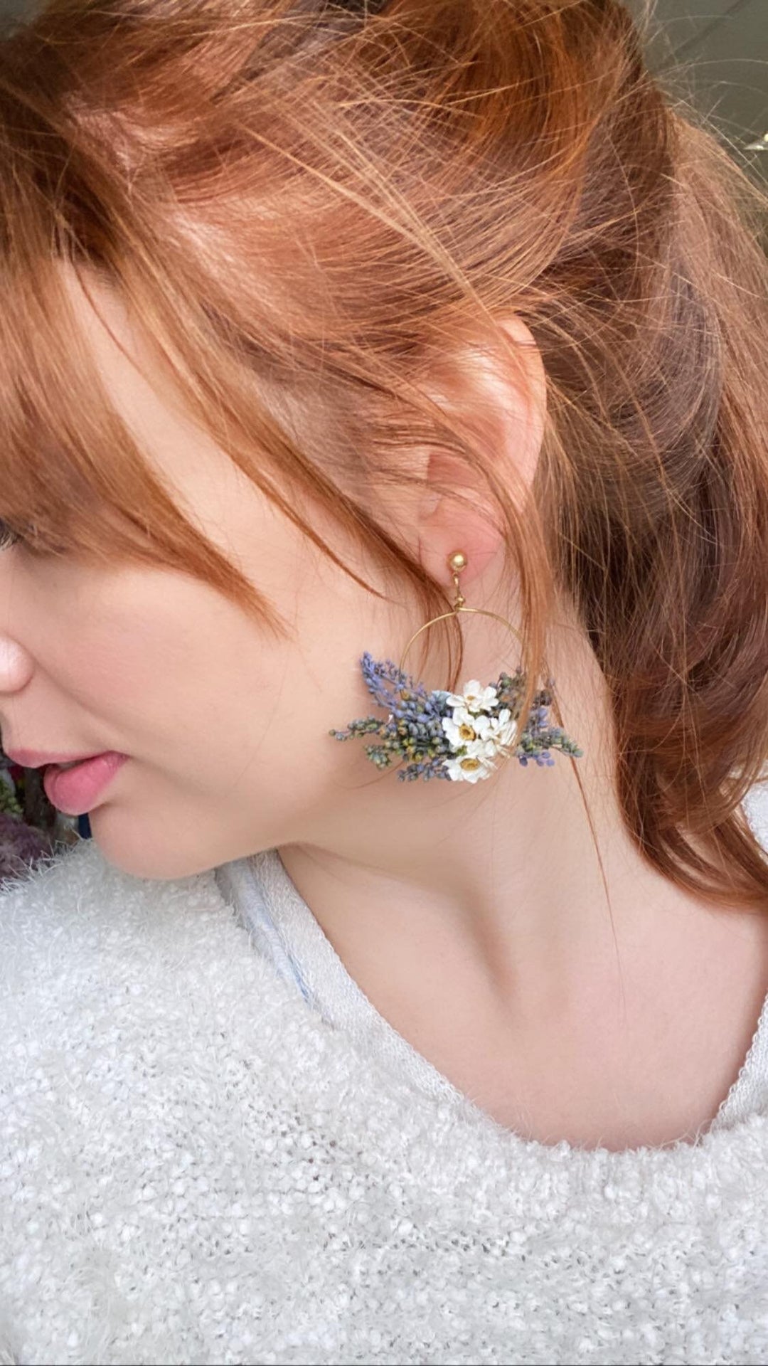 Lavender Circle Dangle Earrings: Dried Flower Wedding Jewelry – handmade floral hair accessory by magaela