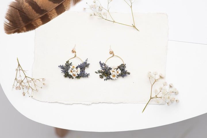 Lavender Circle Dangle Earrings: Dried Flower Wedding Jewelry – handmade floral hair accessory by magaela