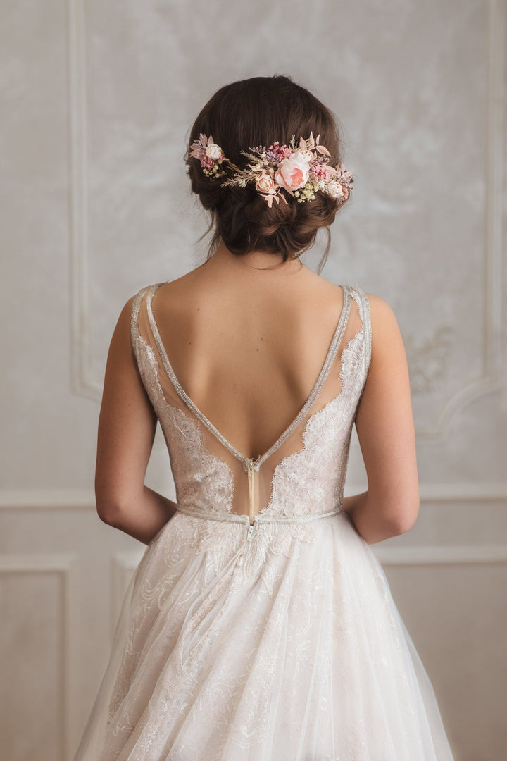 Blush Wedding Hair Comb: Romantic Floral Bridal Vine – handmade floral hair accessory by magaela