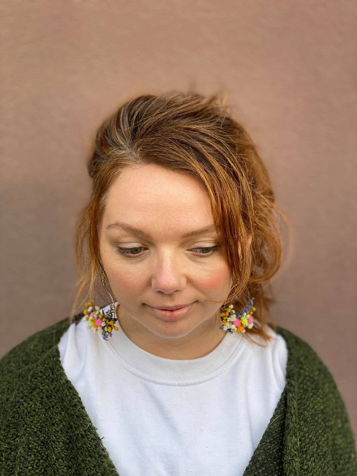 Dried Flower Circle Dangle Earrings: Golden Meadow Bridal Jewelry – handmade floral hair accessory by magaela