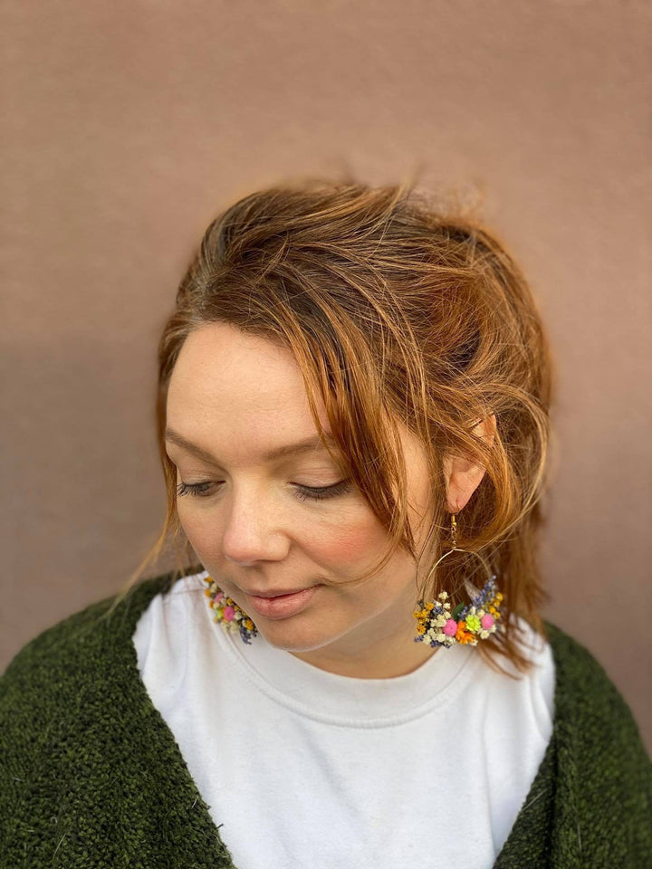Dried Flower Circle Dangle Earrings: Golden Meadow Bridal Jewelry – handmade floral hair accessory by magaela