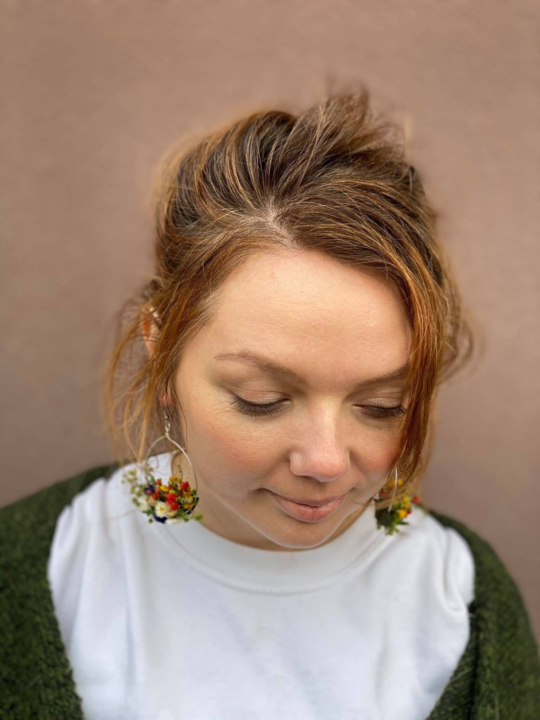 Folk Flower Circle Dangle Earrings: Dried Floral Bridal Jewelry – handmade floral hair accessory by magaela