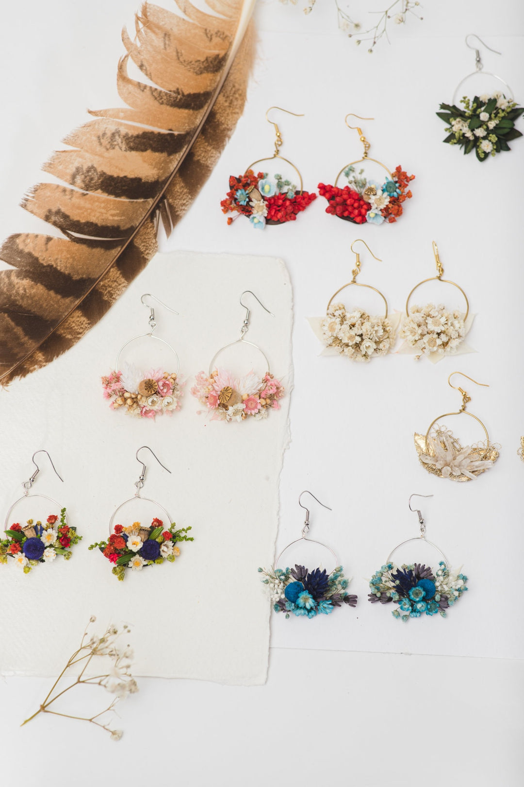 Baby's Breath Flower Earrings: Golden Circle Wedding Jewelry – handmade floral hair accessory by magaela