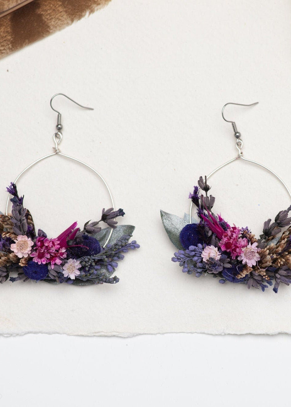 Purple Flower Dangle Earrings: Dried Lavender, Surgical Steel – handmade floral hair accessory by magaela