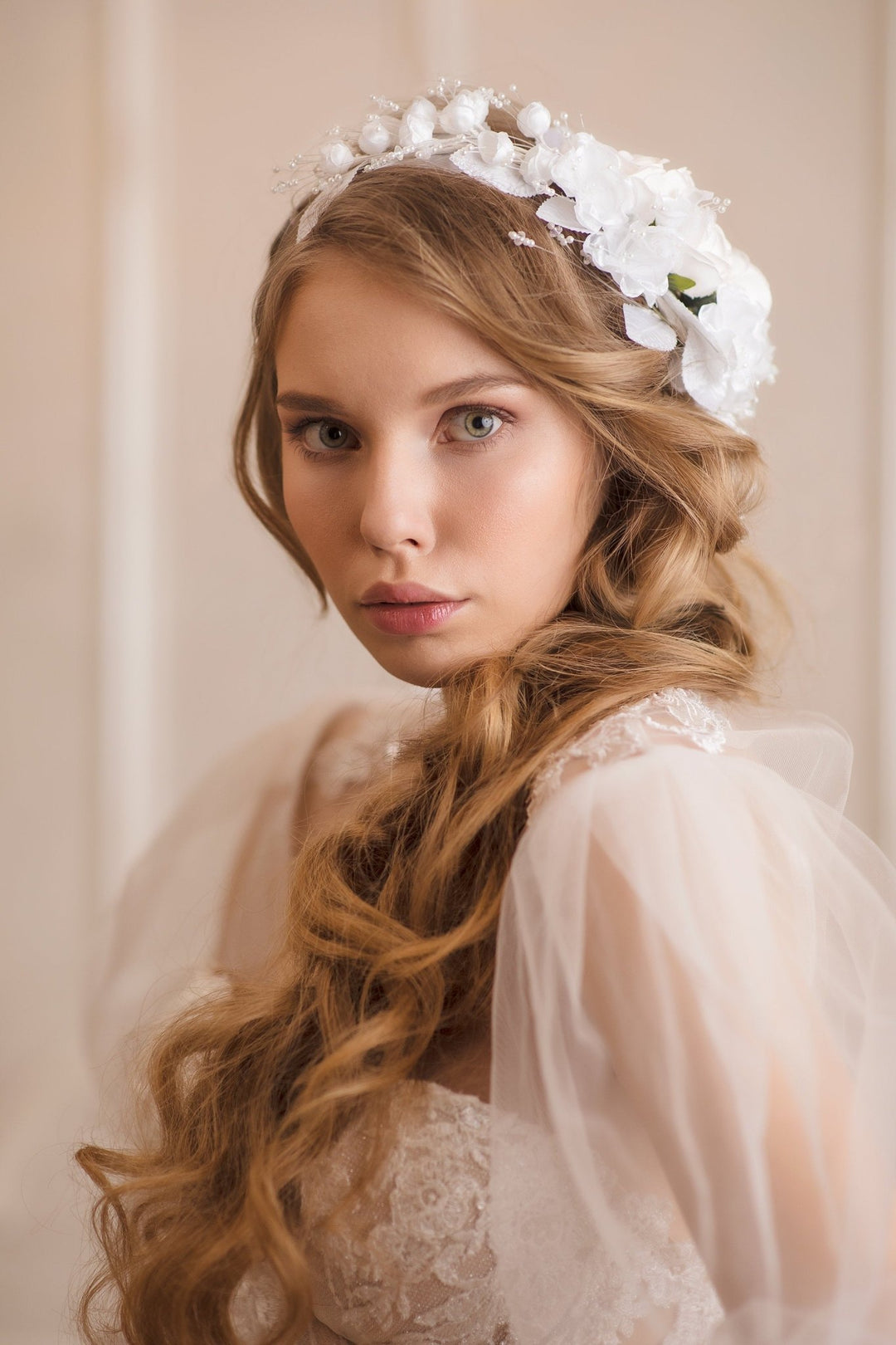 White Flower Bridal Hair Vine: Flexible Wedding Headpiece – handmade floral hair accessory by magaela