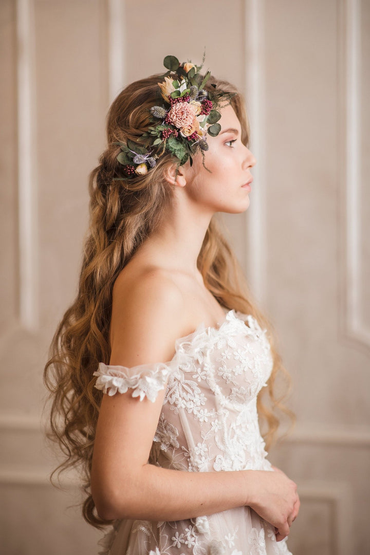 Thistle Bridal Hair Vine: Romantic Wedding Headpiece – handmade floral hair accessory by magaela