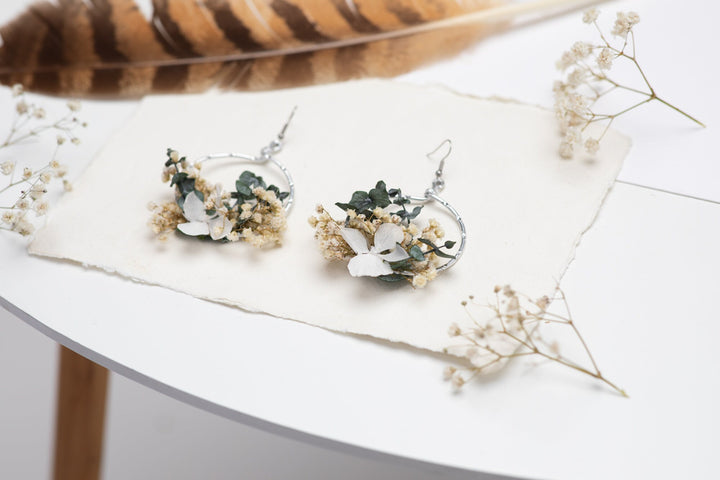 Baby's Breath Circle Dangle Earrings: Surgical Steel Flower Earrings – handmade floral hair accessory by magaela