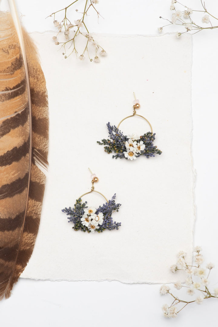 Lavender Circle Dangle Earrings: Dried Flower Wedding Jewelry – handmade floral hair accessory by magaela
