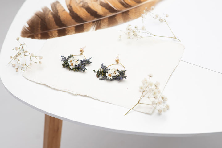 Lavender Circle Dangle Earrings: Dried Flower Wedding Jewelry – handmade floral hair accessory by magaela