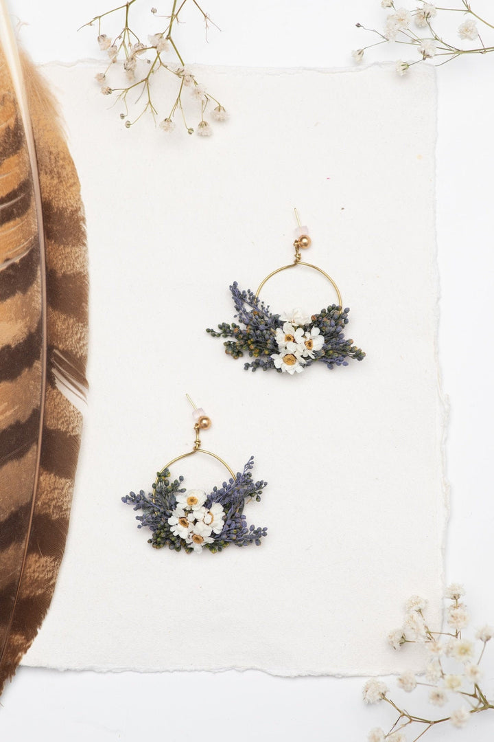 Lavender Circle Dangle Earrings: Dried Flower Wedding Jewelry – handmade floral hair accessory by magaela