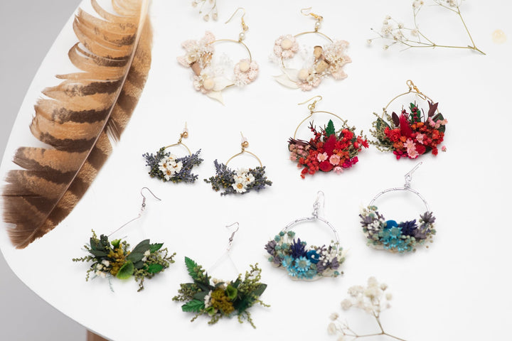 Greenery Triangle Dangle Earrings: Dried Flower Bridal Jewelry – handmade floral hair accessory by magaela