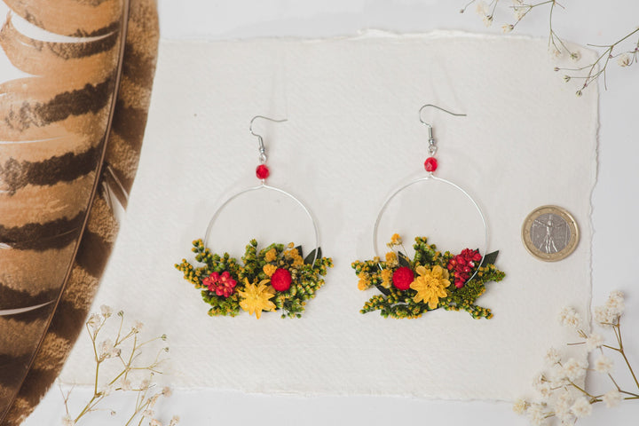 Floral Circle Dangle Earrings: Handmade Preserved Flower Jewelry – handmade floral hair accessory by magaela
