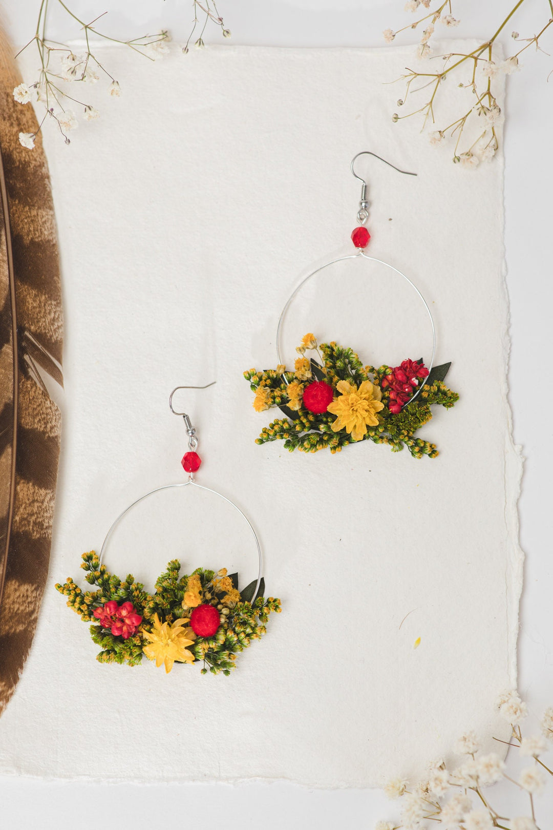 Floral Circle Dangle Earrings: Handmade Preserved Flower Jewelry – handmade floral hair accessory by magaela