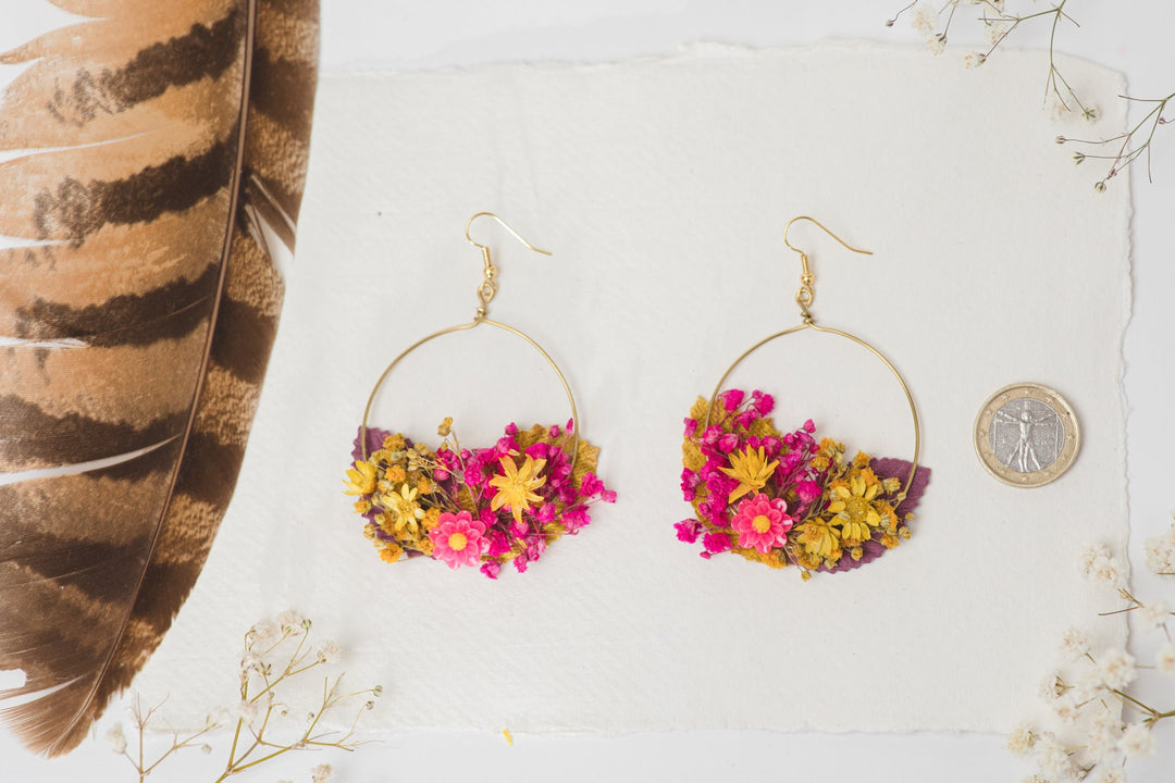 Magenta Flower Earrings: Fuchsia Bridal Dangle Earrings, Handmade Floral Jewelry – handmade floral hair accessory by magaela