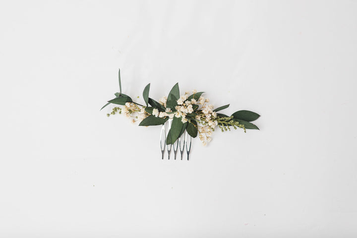 Greenery Wedding Hair Accessory Set: Flower Wreath, Bracelet & Comb – handmade floral hair accessory by magaela