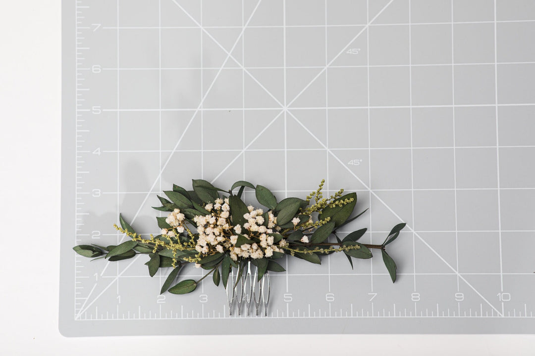 Greenery Wedding Hair Accessory Set: Flower Wreath, Bracelet & Comb – handmade floral hair accessory by magaela