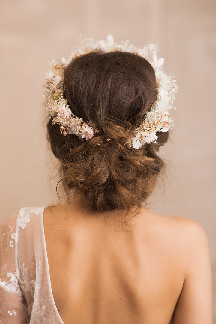 Ivory Flower Bridal Crown: Boho Wedding Hair Wreath – handmade floral hair accessory by magaela