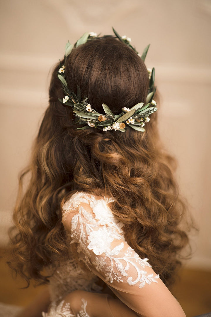 Boho Wedding Hair Comb and Wreath: Olive Leaf Greenery Set – handmade floral hair accessory by magaela