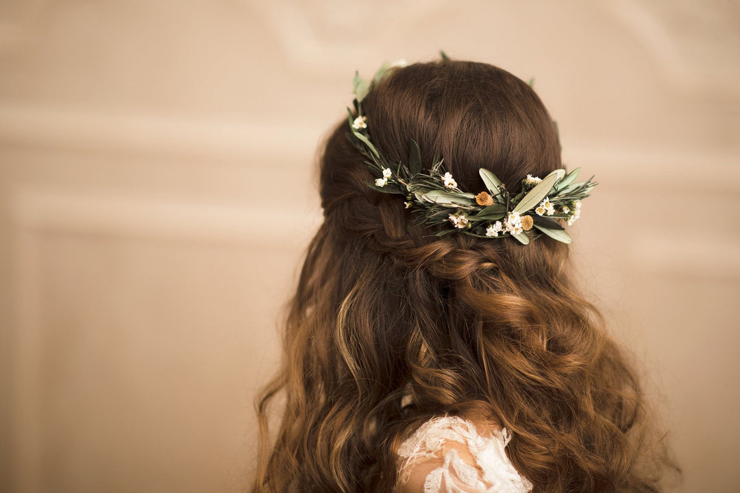 Boho Wedding Hair Comb and Wreath: Olive Leaf Greenery Set – handmade floral hair accessory by magaela