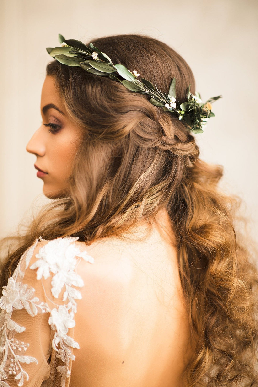Boho Wedding Hair Comb and Wreath: Olive Leaf Greenery Set – handmade floral hair accessory by magaela