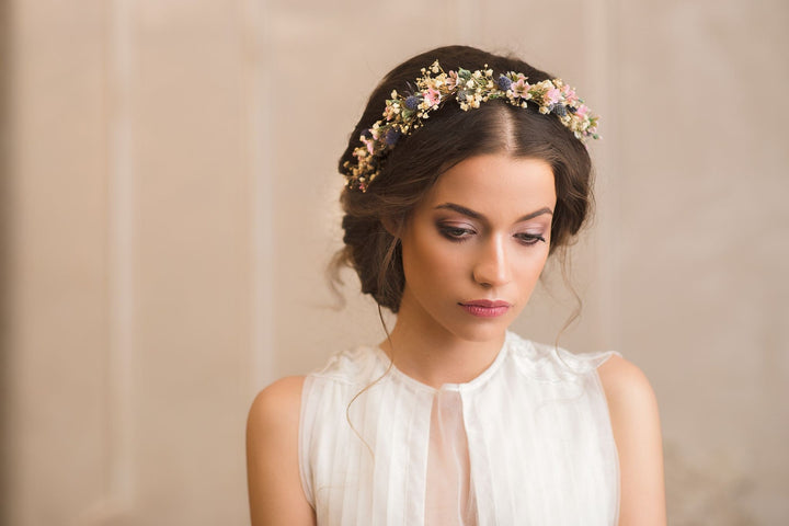 Meadow Wedding Half Wreath: Thistle Flower Headpiece – handmade floral hair accessory by magaela