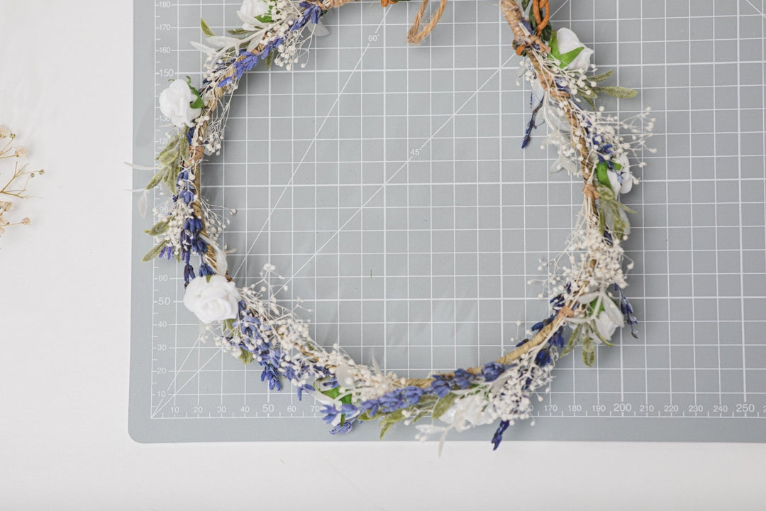 Lavender Bridal Flower Set: Hair Crown, Boutonniere, Hair Combs – handmade floral hair accessory by magaela