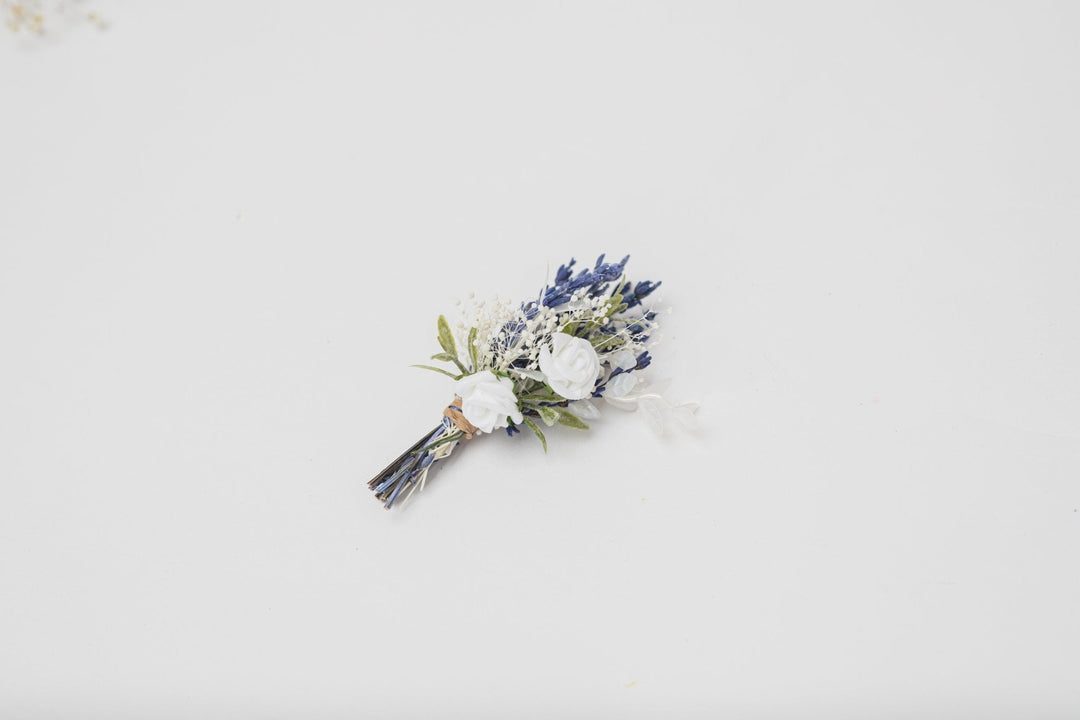 Lavender Bridal Flower Set: Hair Crown, Boutonniere, Hair Combs – handmade floral hair accessory by magaela