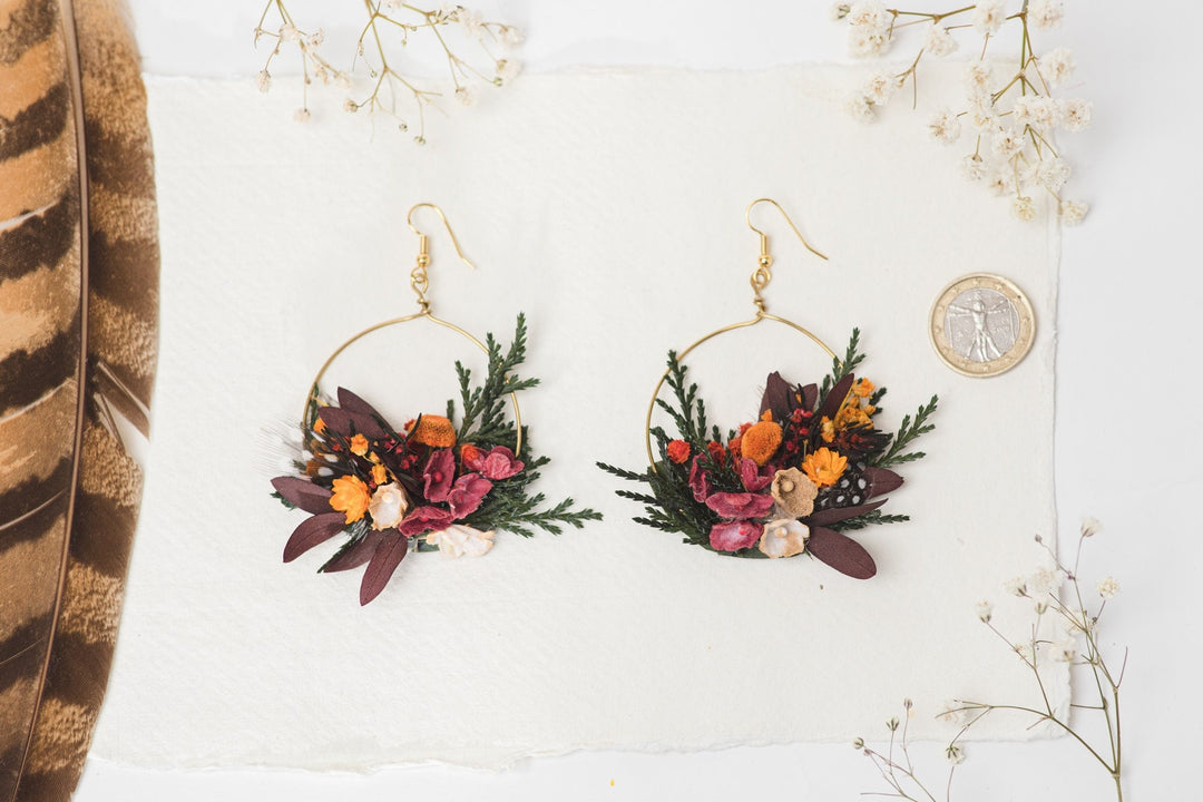 Autumn Floral Circle Dangle Earrings: Bridal Wedding Jewelry – handmade floral hair accessory by magaela