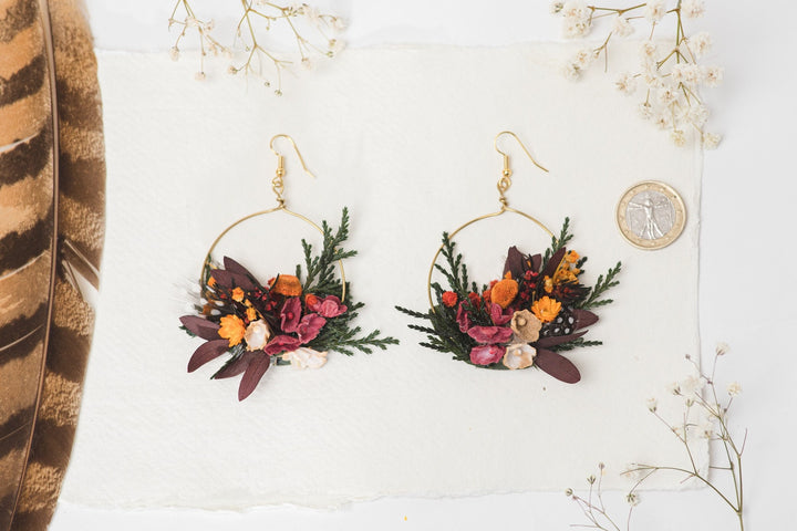 Autumn Floral Circle Dangle Earrings: Bridal Wedding Jewelry – handmade floral hair accessory by magaela