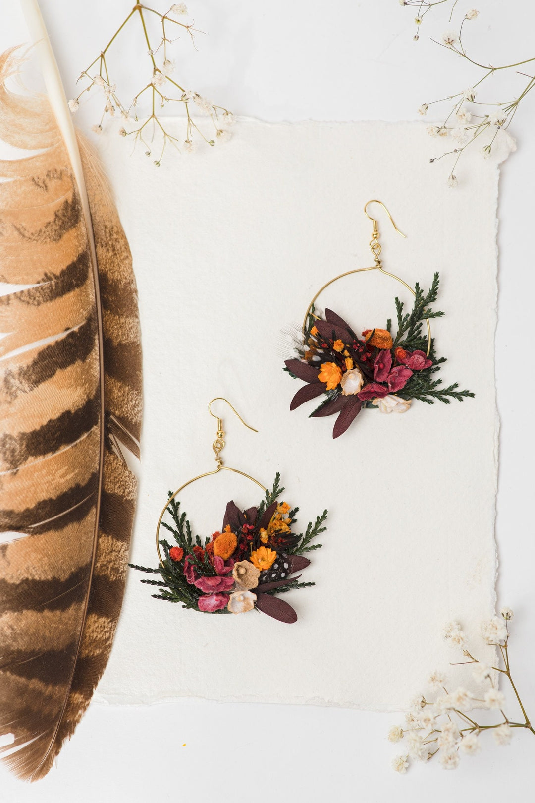 Autumn Floral Circle Dangle Earrings: Bridal Wedding Jewelry – handmade floral hair accessory by magaela