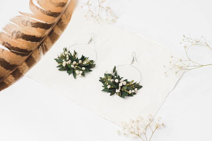 Greenery Circle Dangle Earrings: Baby's Breath, Surgical Steel Hook – handmade floral hair accessory by magaela